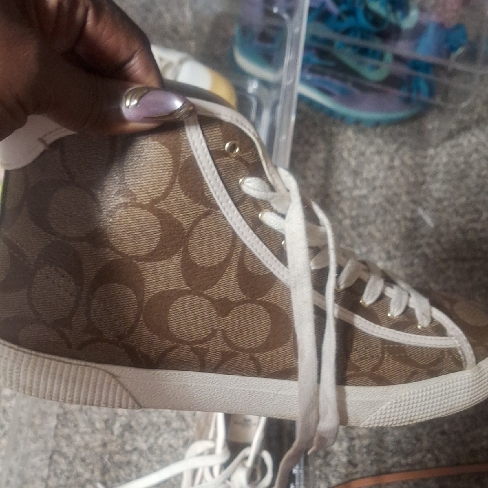 Coach Brown and White Signature High-Top Sneakers - Picture 2 of 3